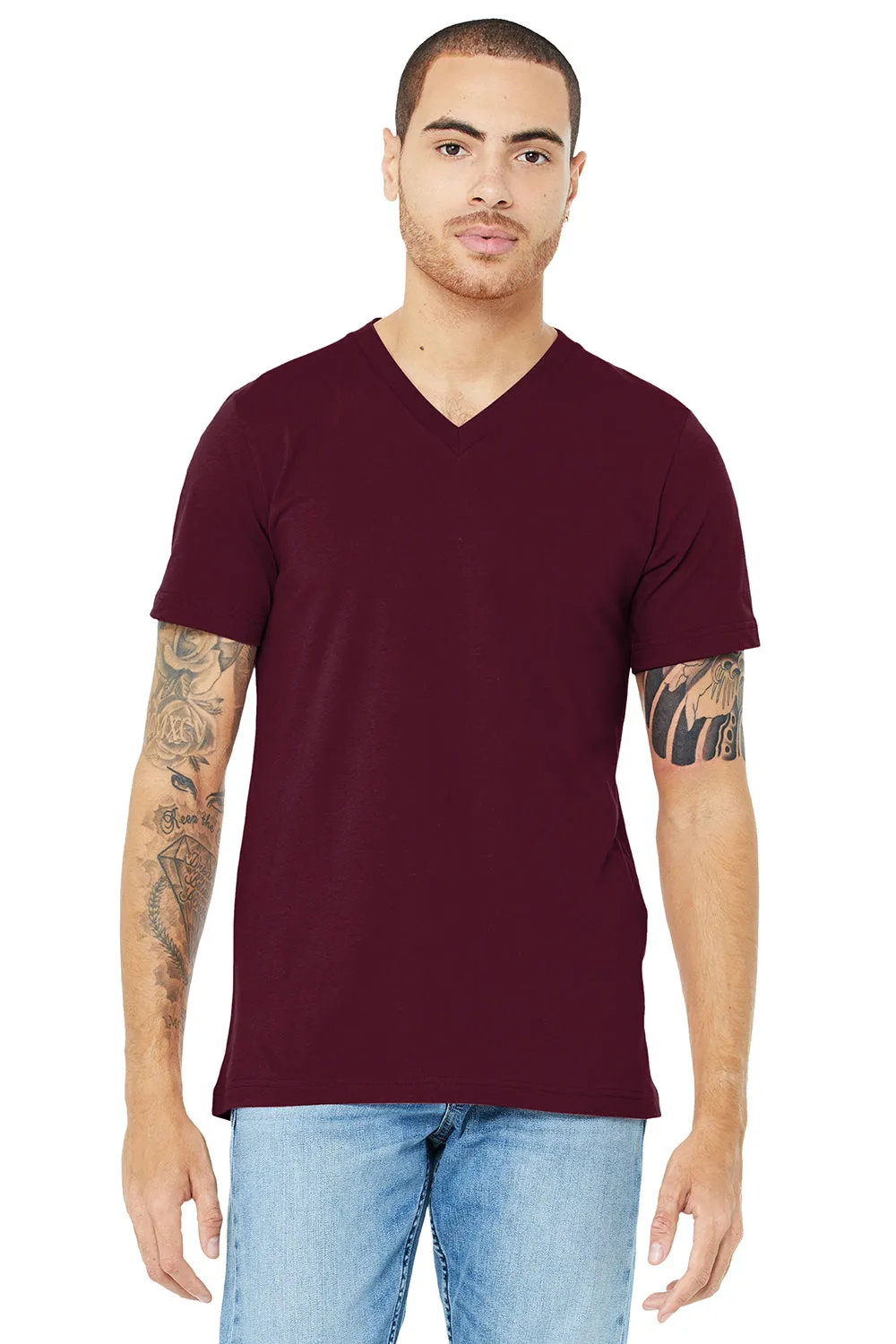 Bella   Canvas Mens Jersey Short Sleeve V-Neck T-Shirt - Maroon