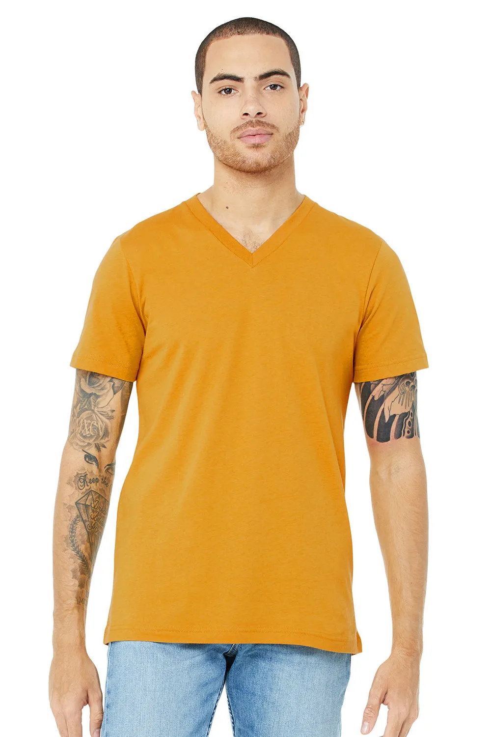 Bella   Canvas Mens Jersey Short Sleeve V-Neck T-Shirt - Mustard Yellow