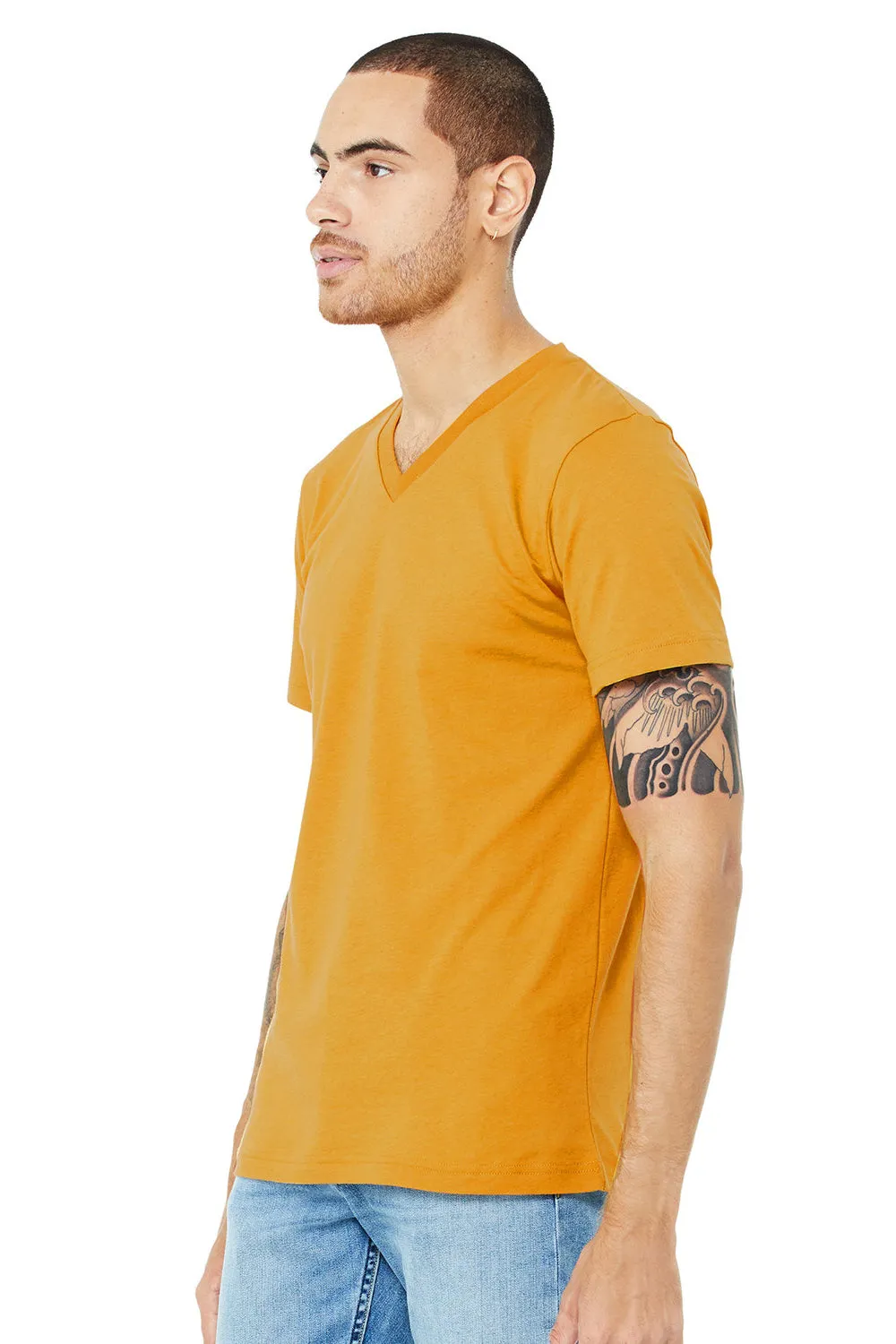 Bella   Canvas Mens Jersey Short Sleeve V-Neck T-Shirt - Mustard Yellow