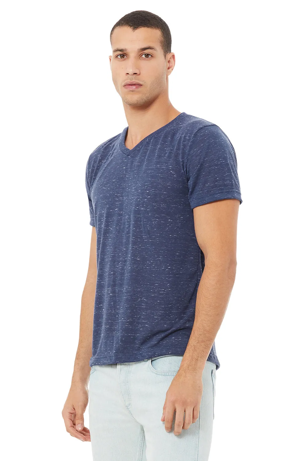 Bella   Canvas Mens Jersey Short Sleeve V-Neck T-Shirt - Navy Blue Marble - Closeout