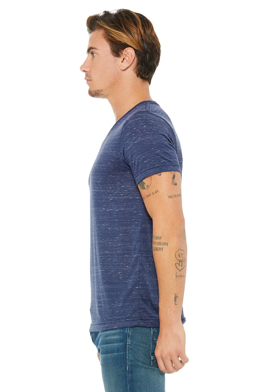 Bella   Canvas Mens Jersey Short Sleeve V-Neck T-Shirt - Navy Blue Marble - Closeout