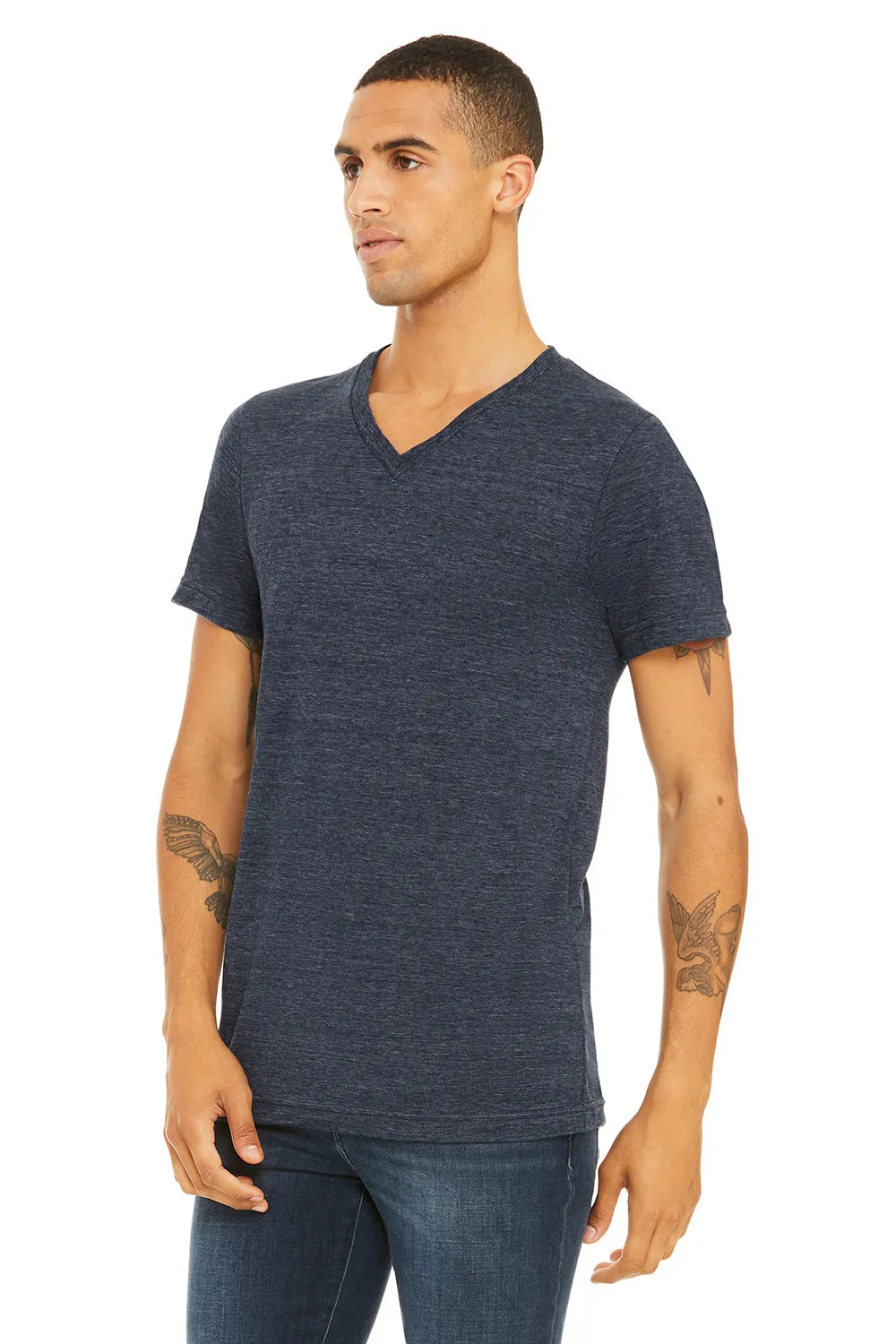 Bella   Canvas Mens Jersey Short Sleeve V-Neck T-Shirt - Navy Blue Slub - Closeout