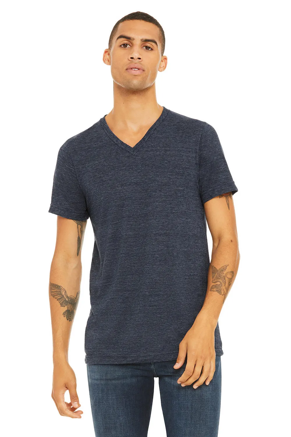 Bella   Canvas Mens Jersey Short Sleeve V-Neck T-Shirt - Navy Blue Slub - Closeout