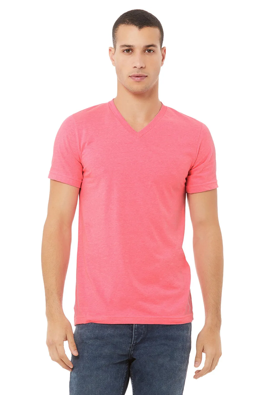 Bella   Canvas Mens Jersey Short Sleeve V-Neck T-Shirt - Neon Pink