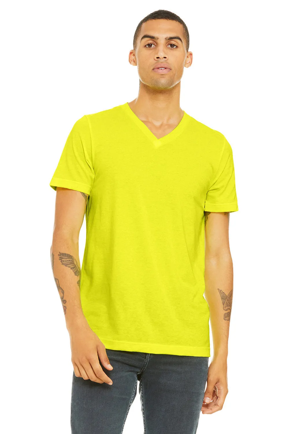Bella   Canvas Mens Jersey Short Sleeve V-Neck T-Shirt - Neon Yellow