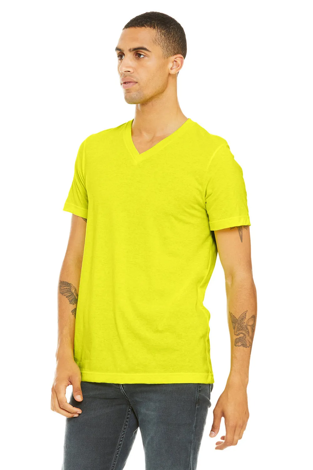 Bella   Canvas Mens Jersey Short Sleeve V-Neck T-Shirt - Neon Yellow