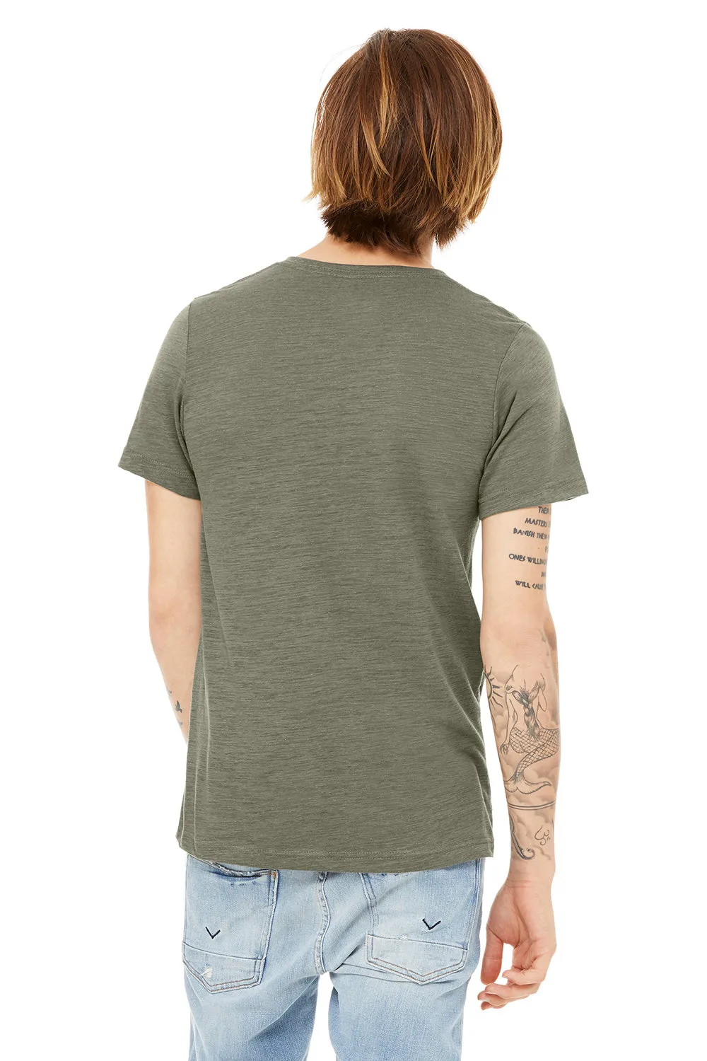 Bella   Canvas Mens Jersey Short Sleeve V-Neck T-Shirt - Olive Green Slub - Closeout