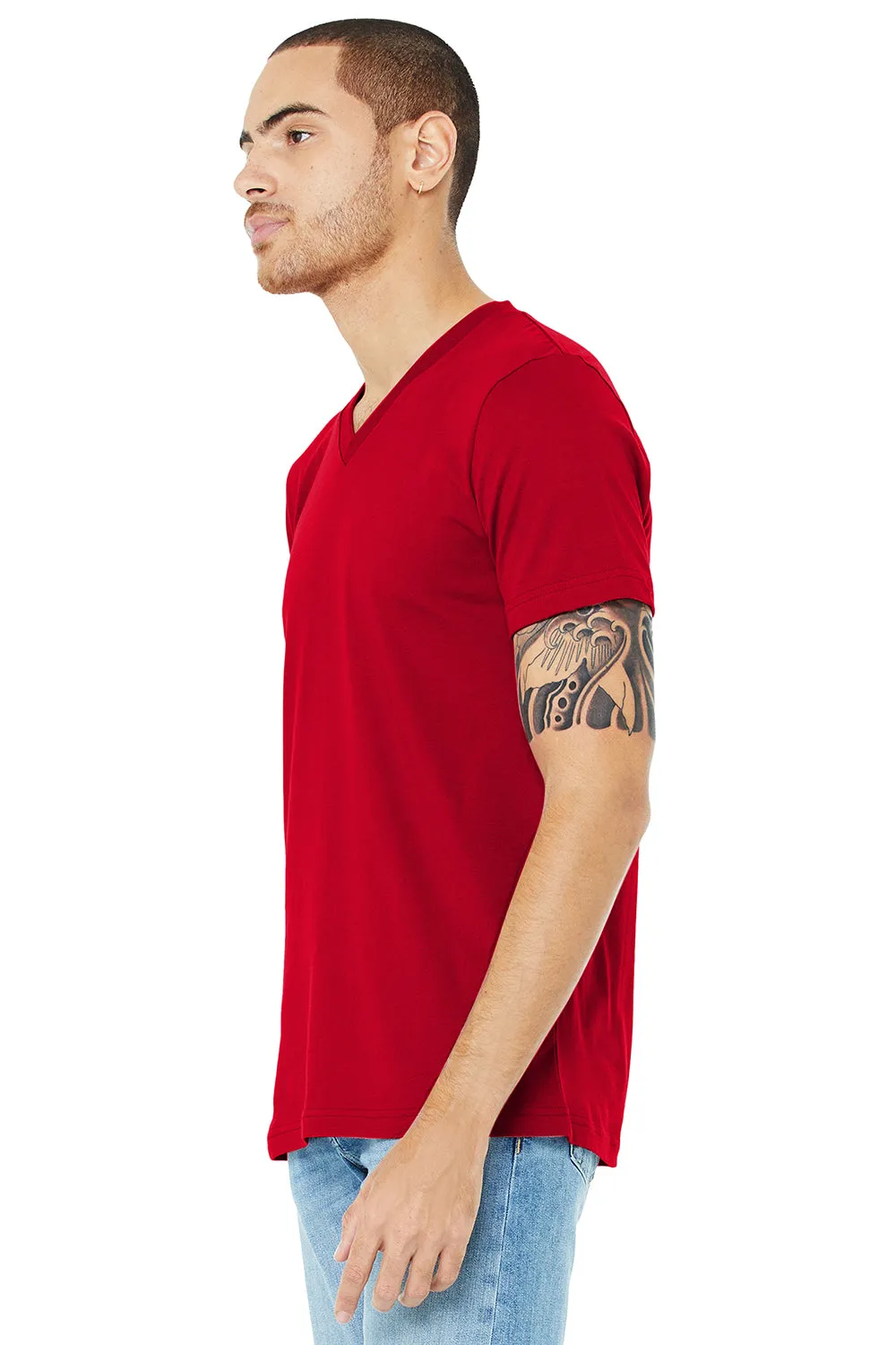 Bella   Canvas Mens Jersey Short Sleeve V-Neck T-Shirt - Red