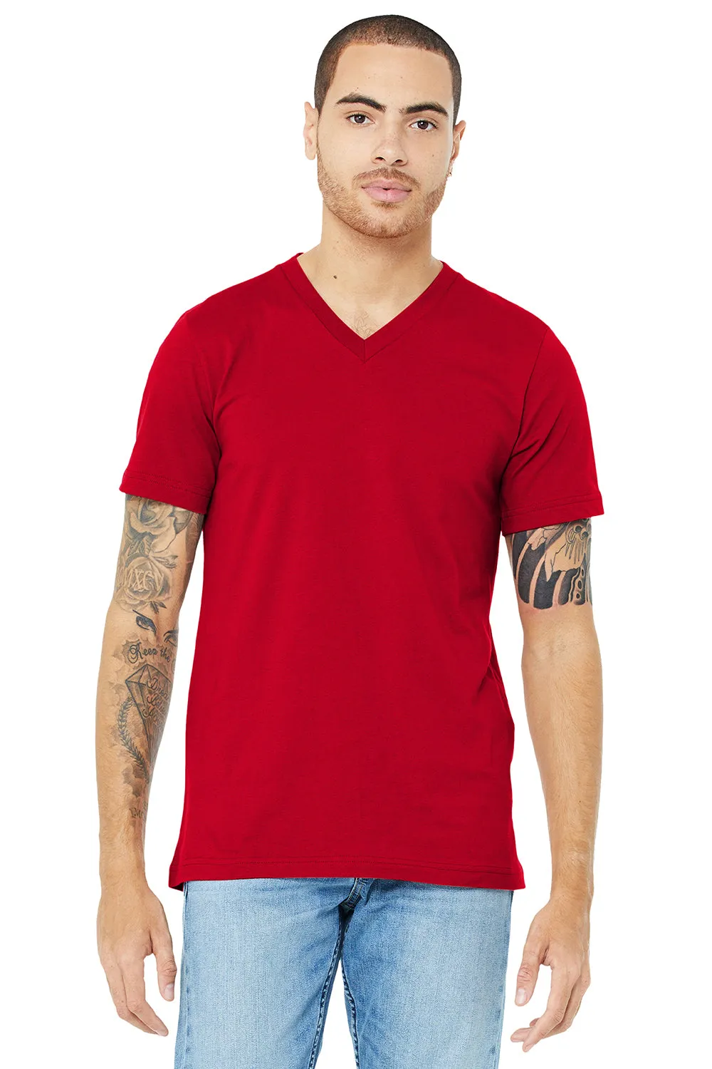Bella   Canvas Mens Jersey Short Sleeve V-Neck T-Shirt - Red