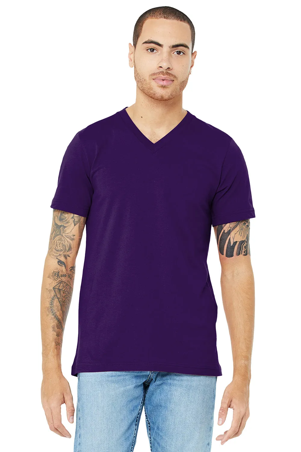 Bella   Canvas Mens Jersey Short Sleeve V-Neck T-Shirt - Team Purple