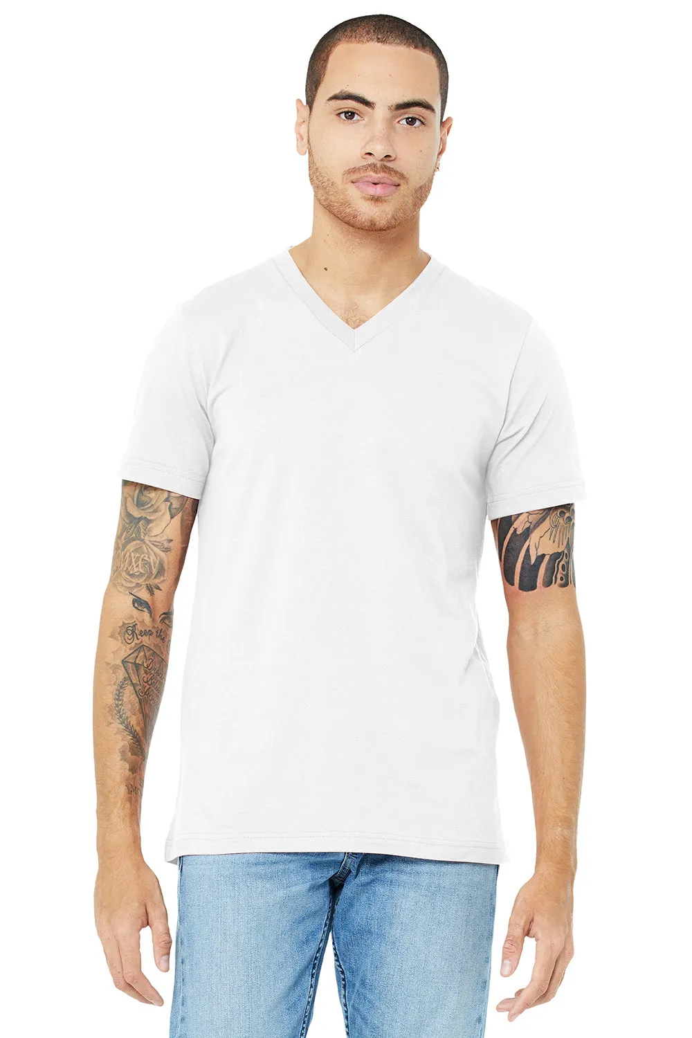 Bella   Canvas Mens Jersey Short Sleeve V-Neck T-Shirt - White