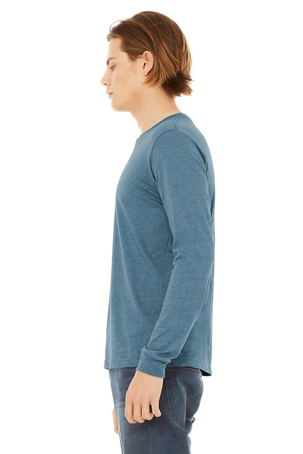 Bella   Canvas Mens Long Sleeve Crewneck T-Shirt - Denim Blue