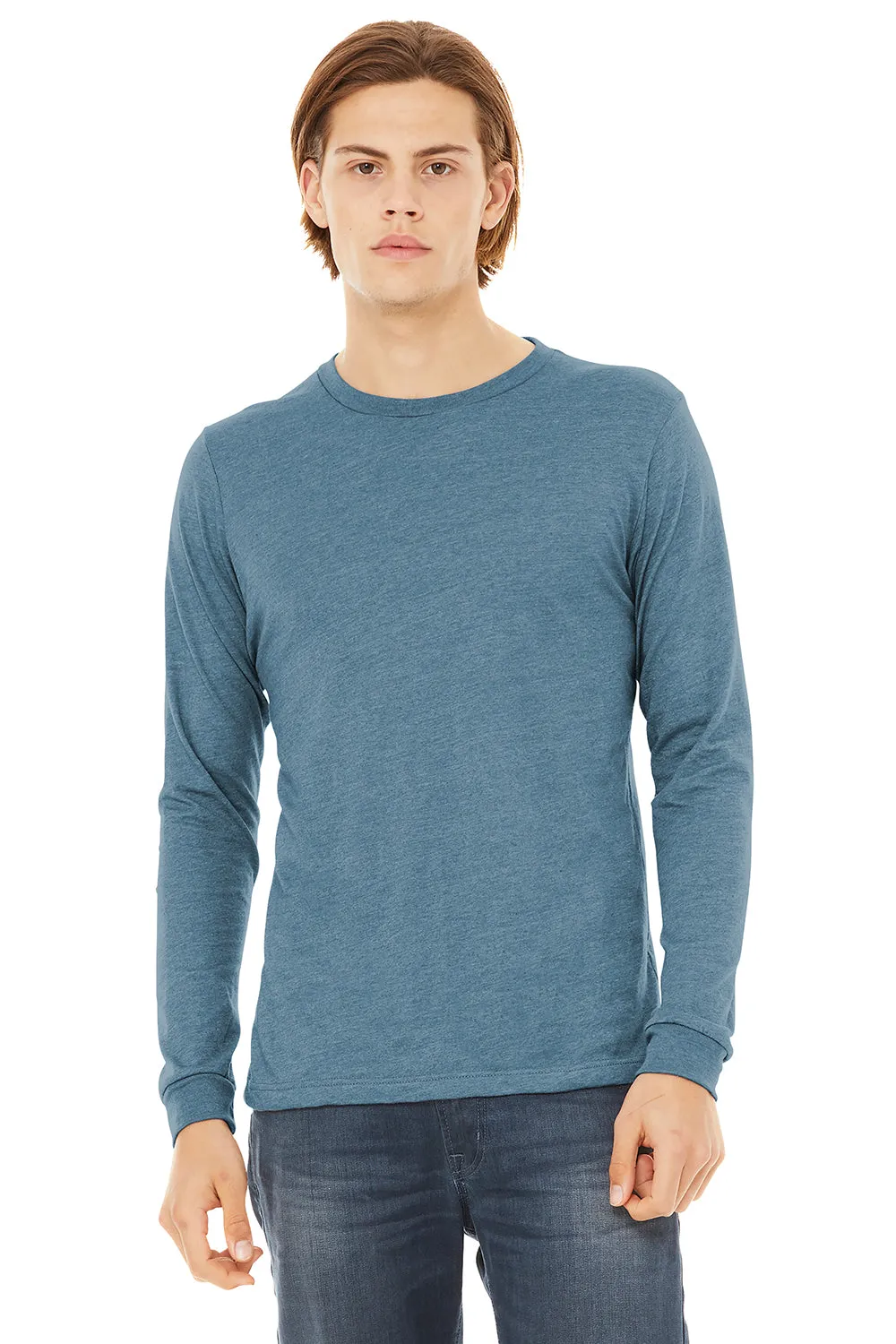 Bella   Canvas Mens Long Sleeve Crewneck T-Shirt - Denim Blue