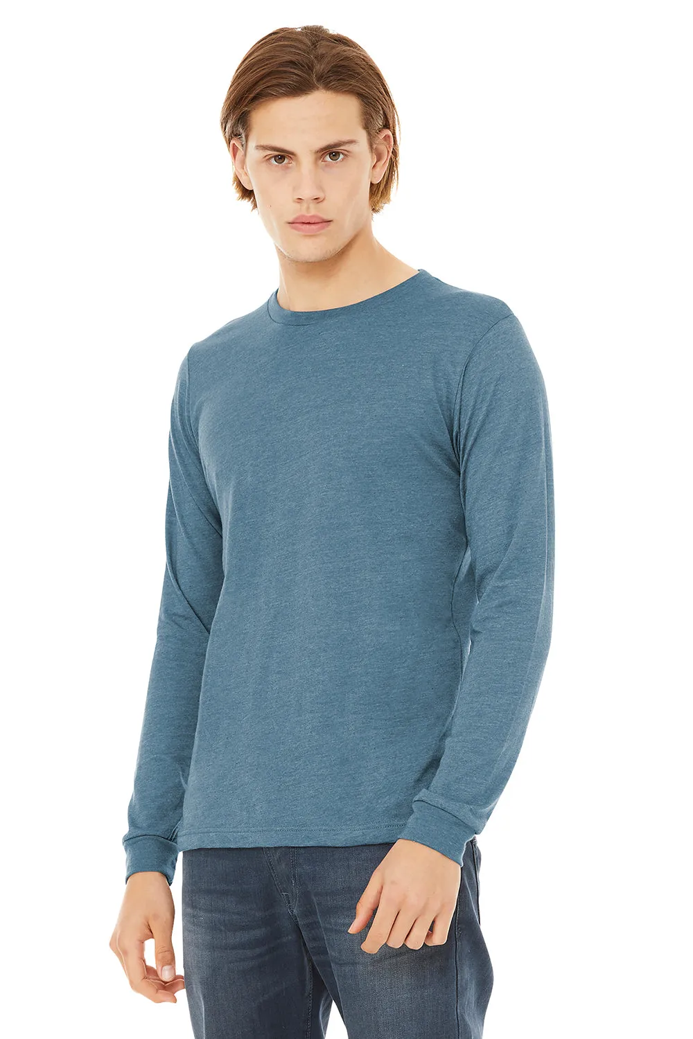 Bella   Canvas Mens Long Sleeve Crewneck T-Shirt - Denim Blue