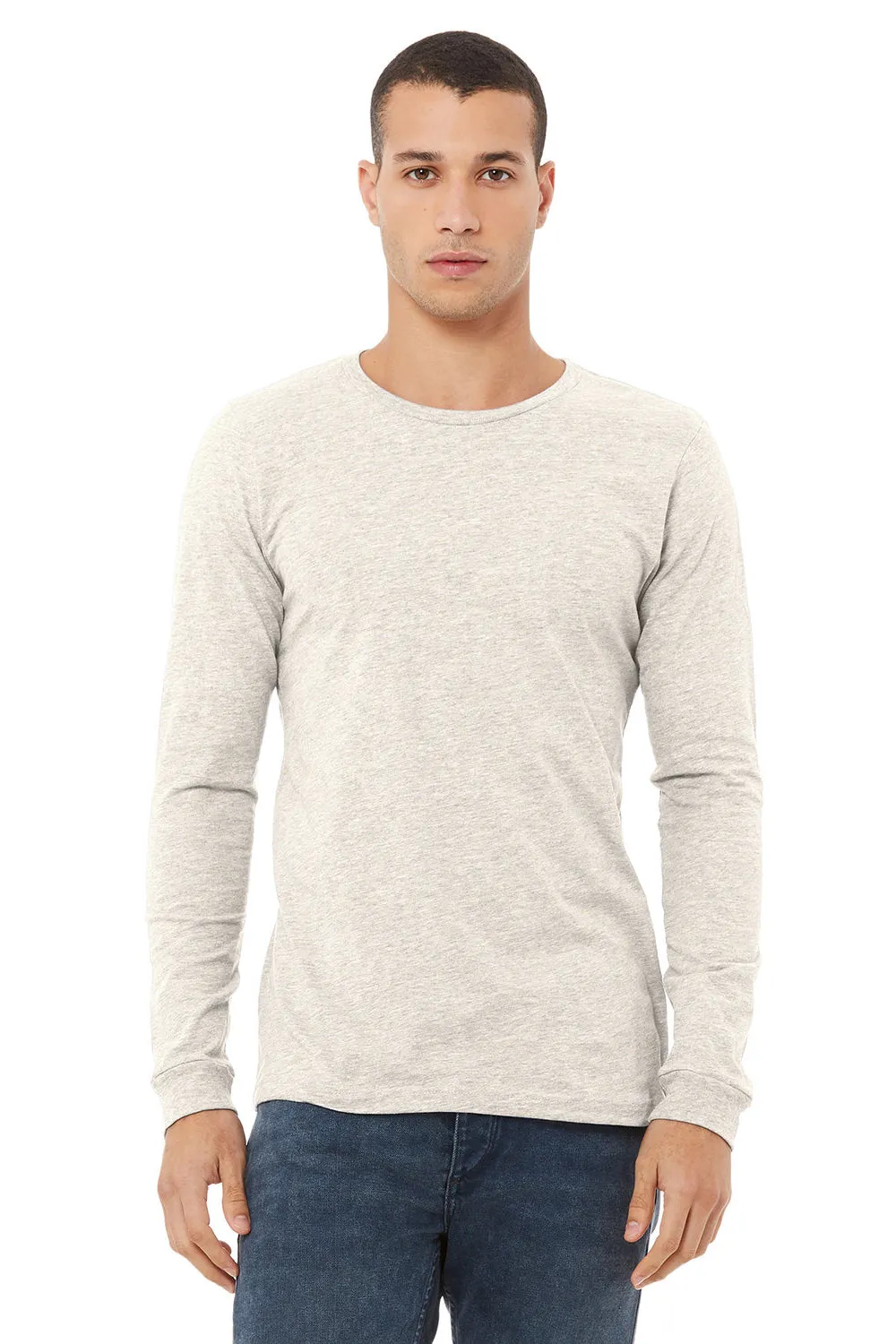 Bella   Canvas Mens Long Sleeve Crewneck T-Shirt - Oatmeal