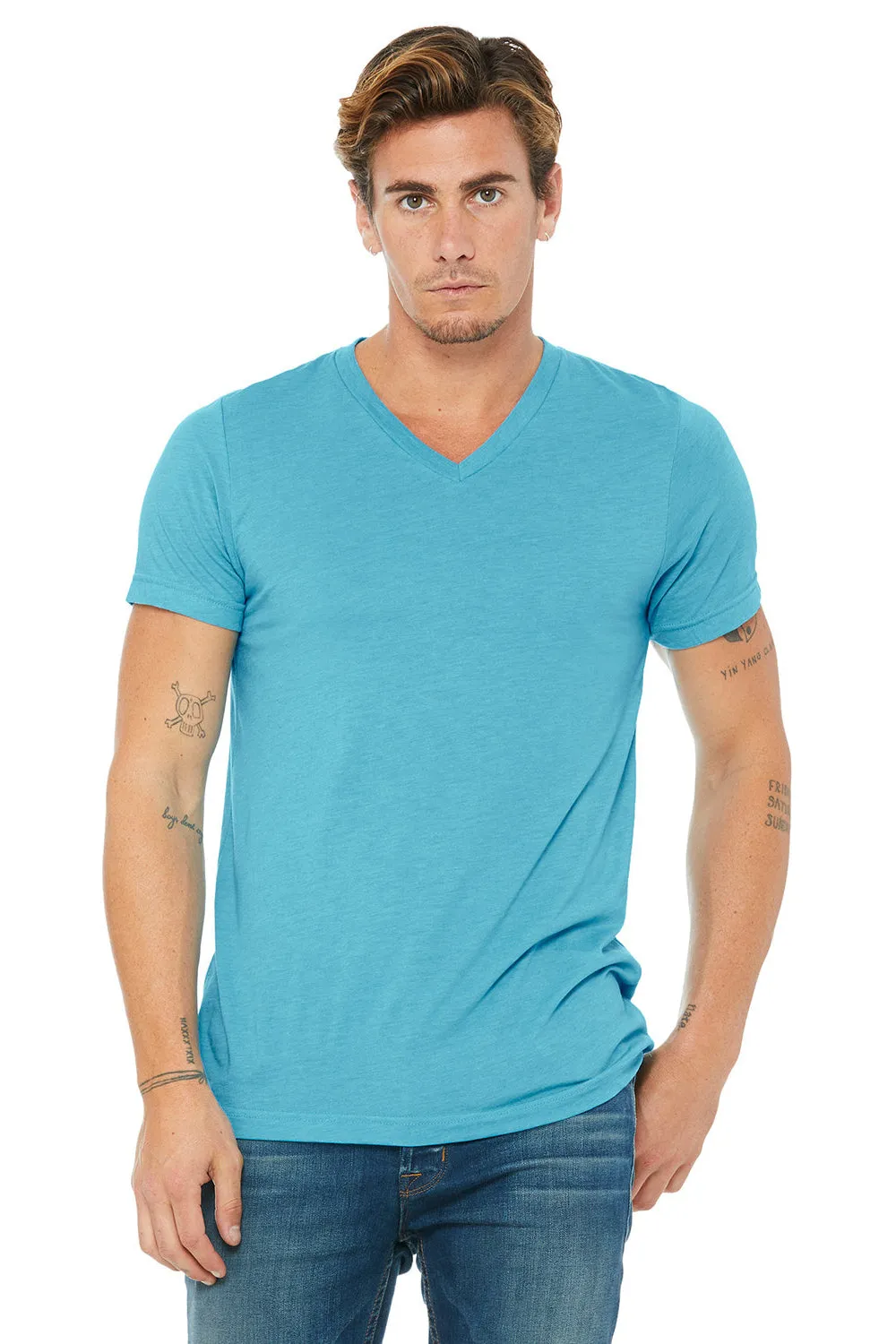 Bella   Canvas Mens Short Sleeve V-Neck T-Shirt - Aqua Blue