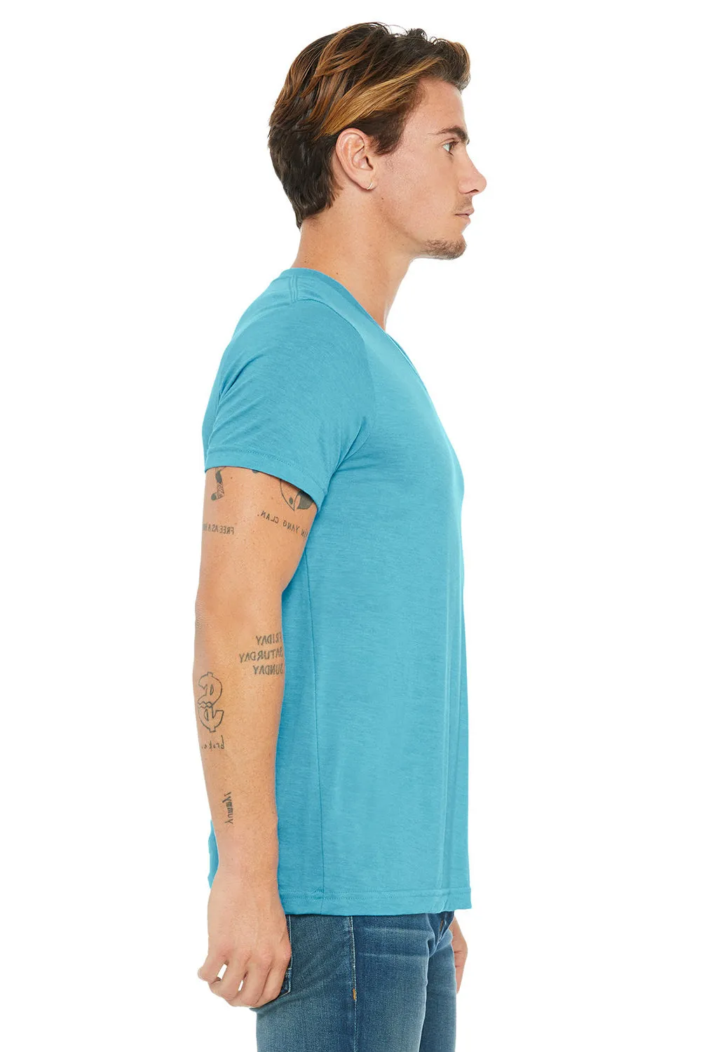 Bella   Canvas Mens Short Sleeve V-Neck T-Shirt - Aqua Blue