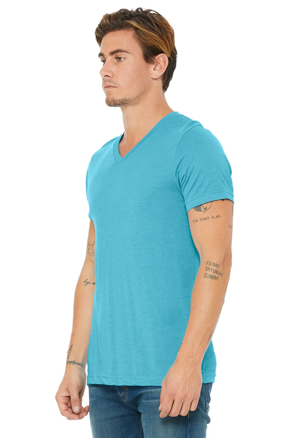 Bella   Canvas Mens Short Sleeve V-Neck T-Shirt - Aqua Blue