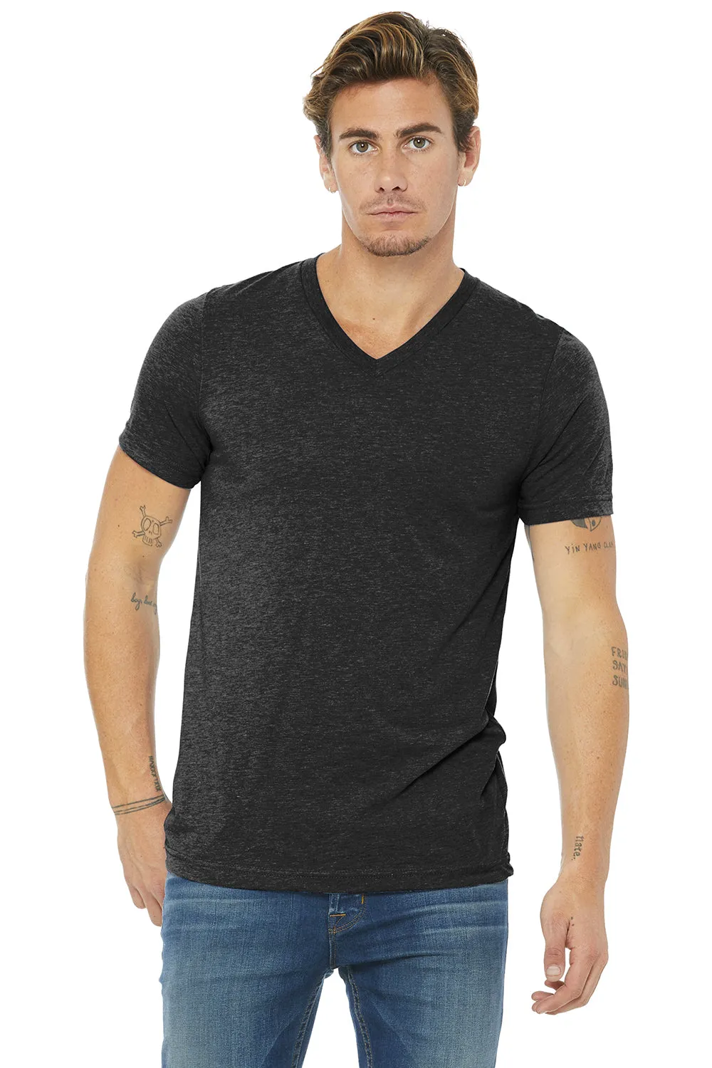 Bella   Canvas Mens Short Sleeve V-Neck T-Shirt - Charcoal Black