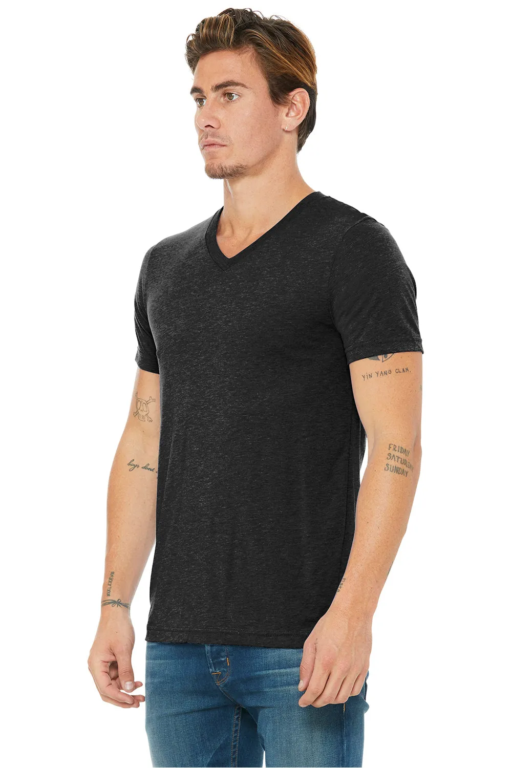 Bella   Canvas Mens Short Sleeve V-Neck T-Shirt - Charcoal Black