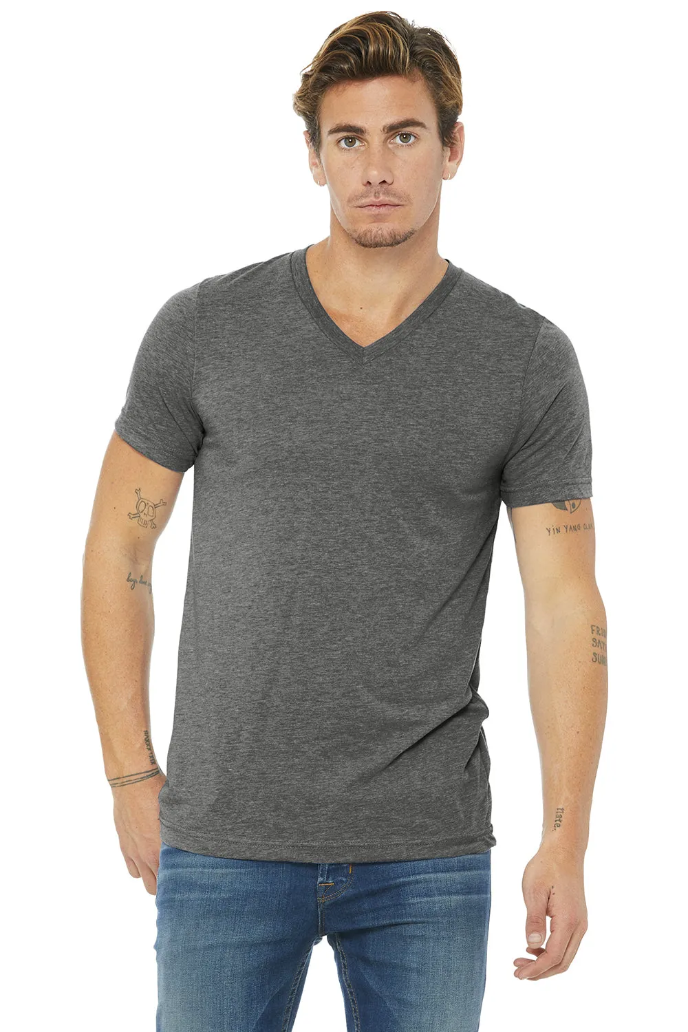Bella   Canvas Mens Short Sleeve V-Neck T-Shirt - Grey