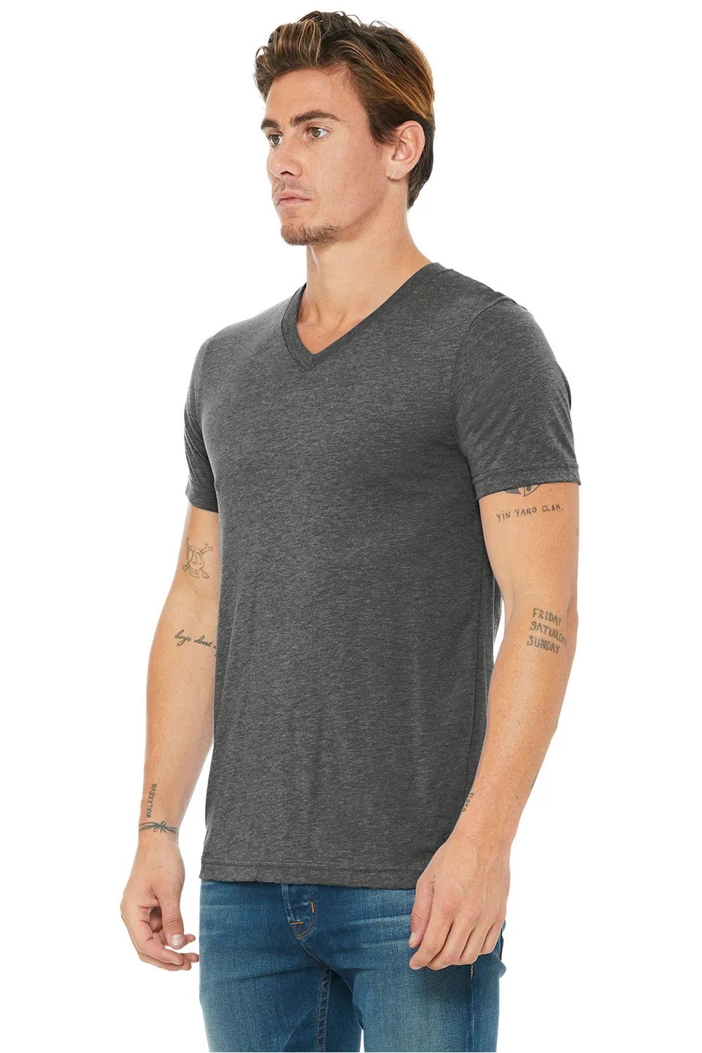 Bella   Canvas Mens Short Sleeve V-Neck T-Shirt - Grey