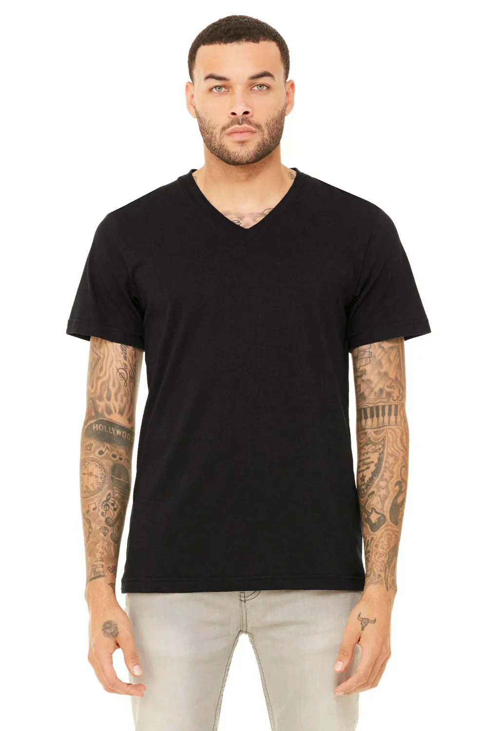 Bella   Canvas Mens Short Sleeve V-Neck T-Shirt - Heather Black