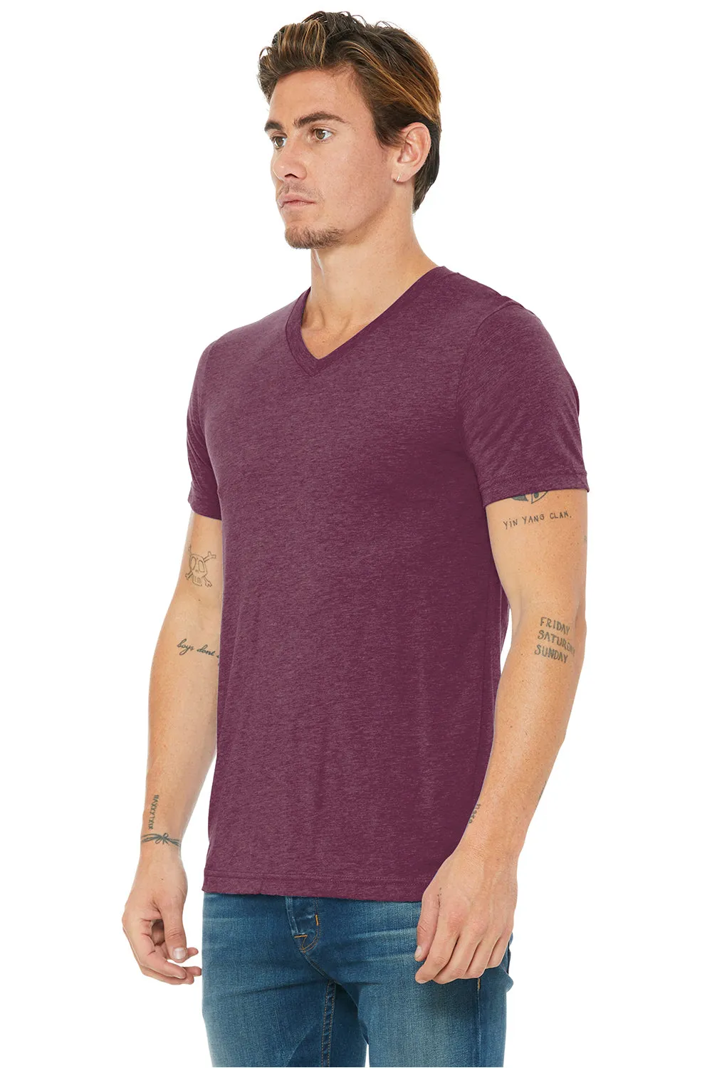 Bella   Canvas Mens Short Sleeve V-Neck T-Shirt - Maroon