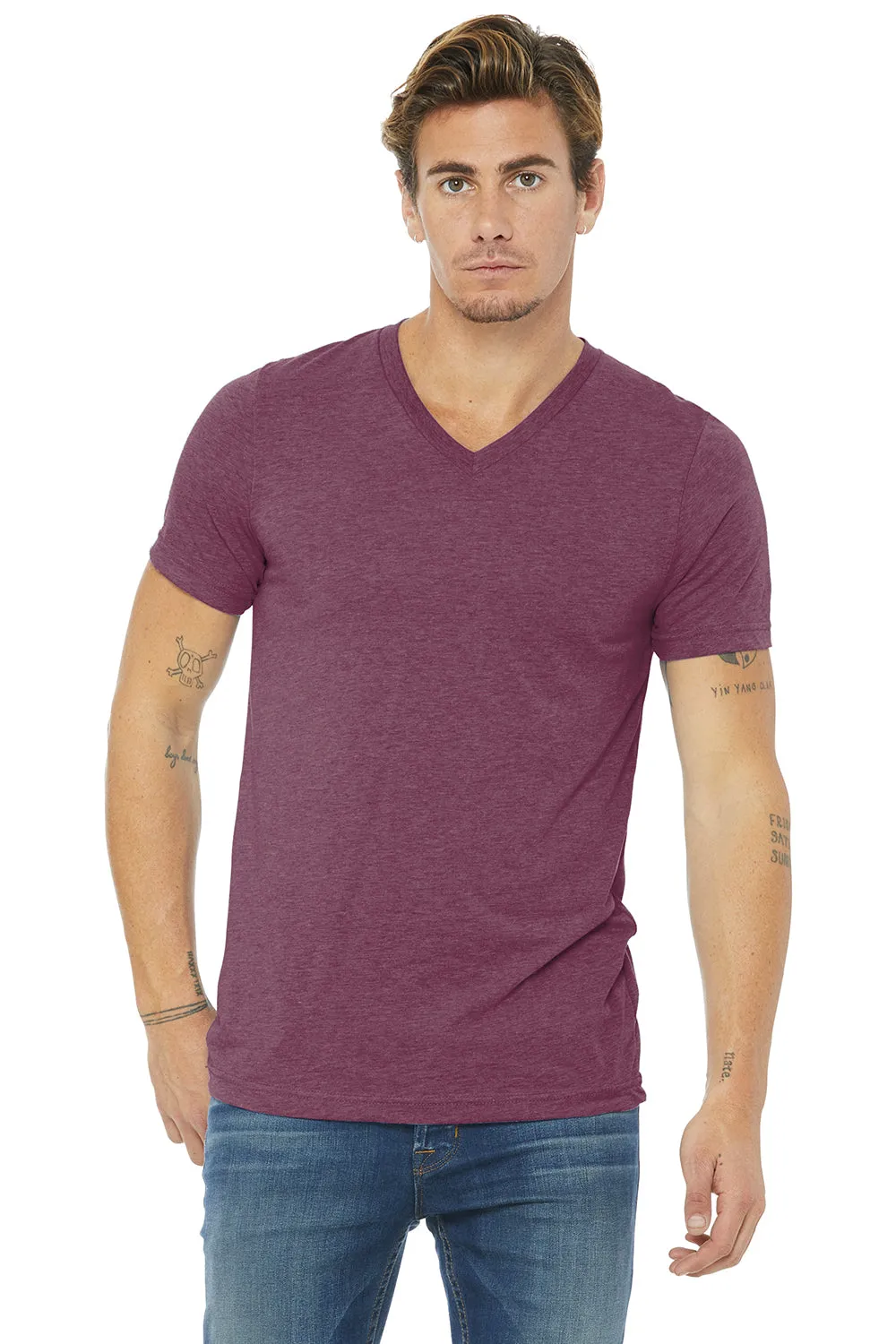 Bella   Canvas Mens Short Sleeve V-Neck T-Shirt - Maroon