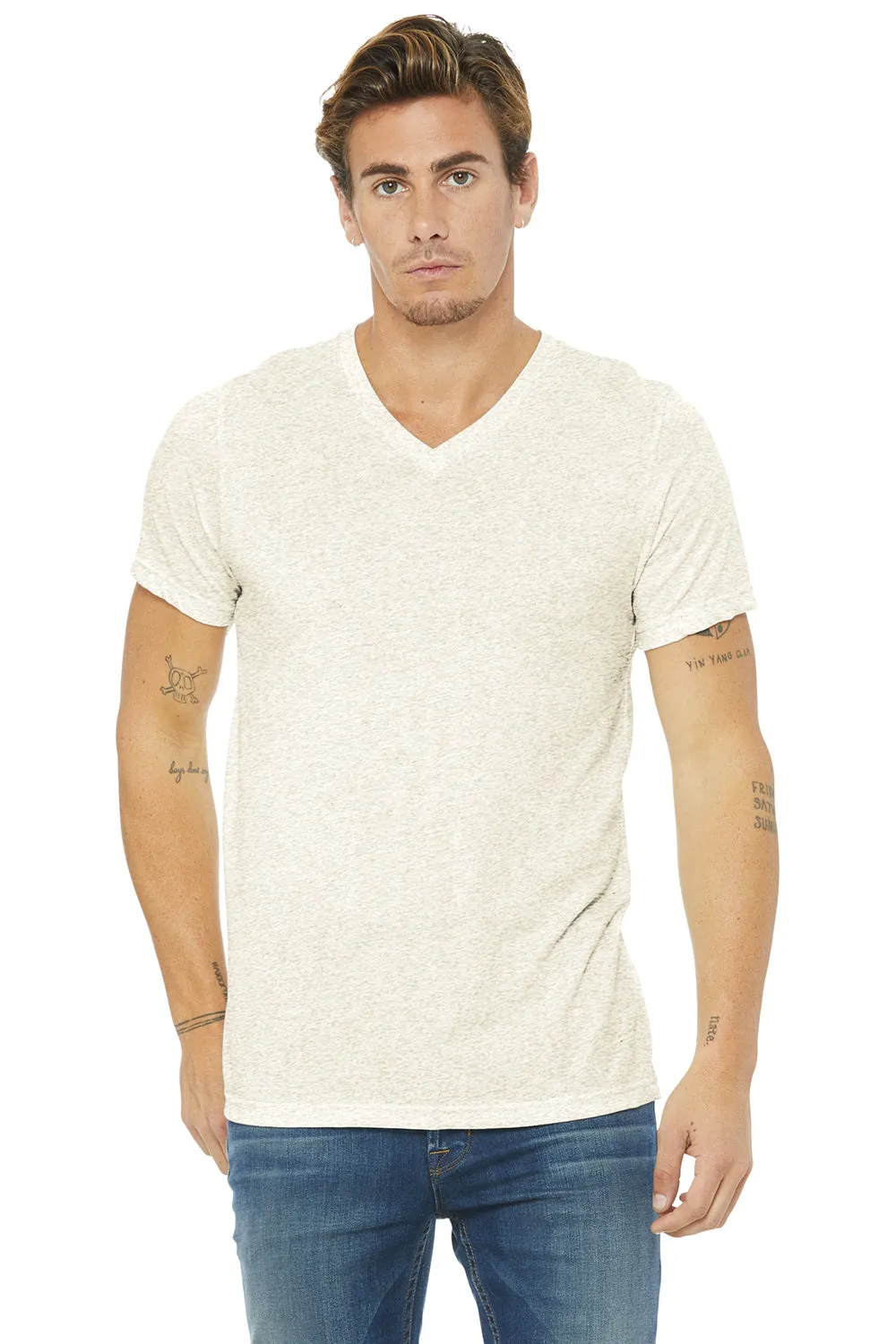 Bella   Canvas Mens Short Sleeve V-Neck T-Shirt - Oatmeal