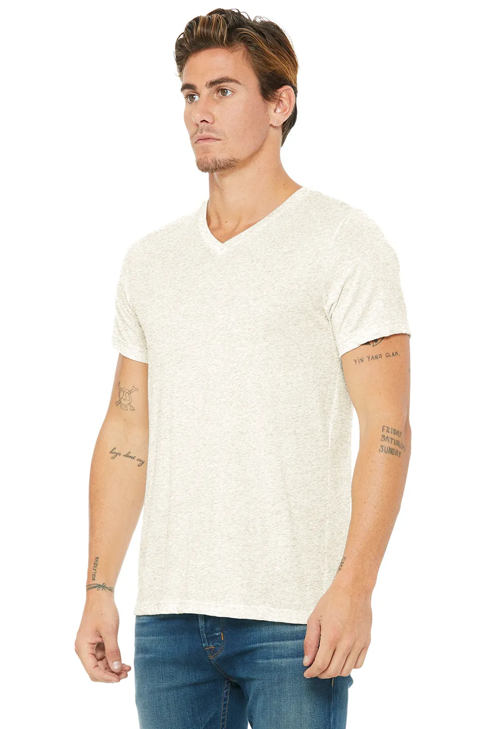 Bella   Canvas Mens Short Sleeve V-Neck T-Shirt - Oatmeal