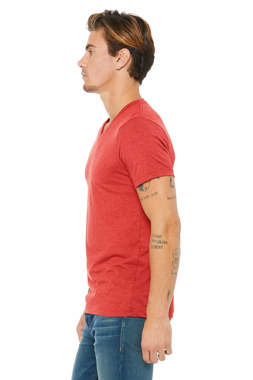 Bella   Canvas Mens Short Sleeve V-Neck T-Shirt - Red