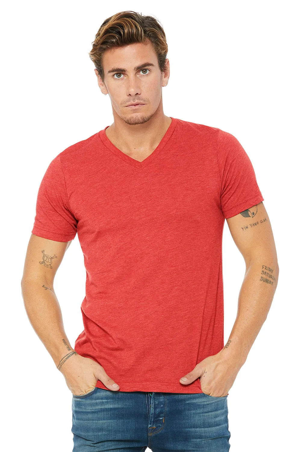 Bella   Canvas Mens Short Sleeve V-Neck T-Shirt - Red