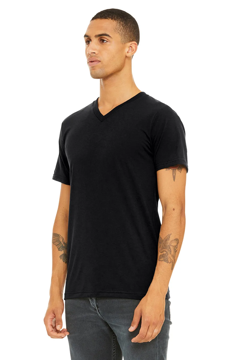 Bella   Canvas Mens Short Sleeve V-Neck T-Shirt - Solid Black