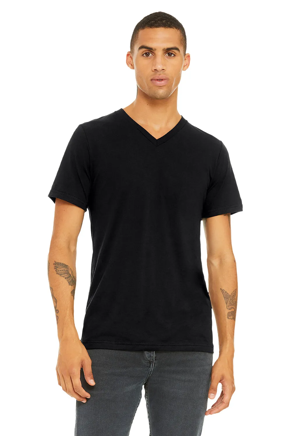 Bella   Canvas Mens Short Sleeve V-Neck T-Shirt - Solid Black