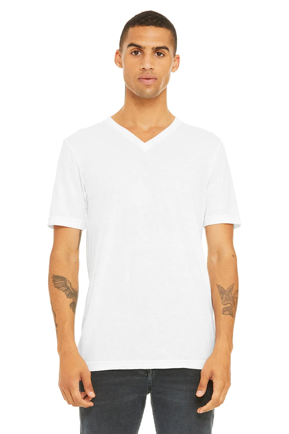 Bella   Canvas Mens Short Sleeve V-Neck T-Shirt - Solid White