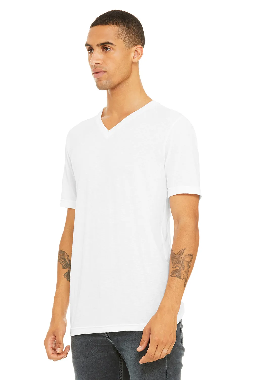 Bella   Canvas Mens Short Sleeve V-Neck T-Shirt - Solid White