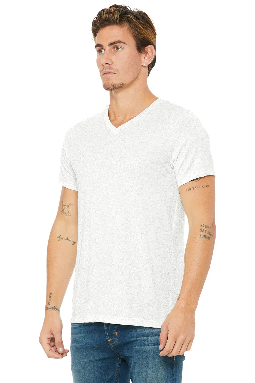 Bella   Canvas Mens Short Sleeve V-Neck T-Shirt - White Fleck