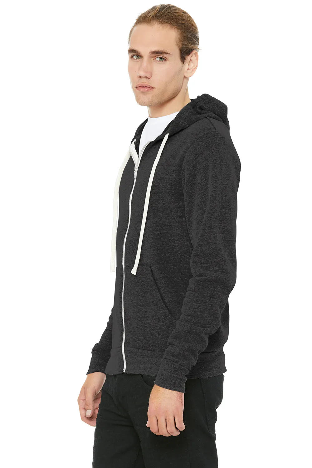 Bella   Canvas Mens Sponge Fleece Full Zip Hooded Sweatshirt Hoodie w/ Pockets - Charcoal Black