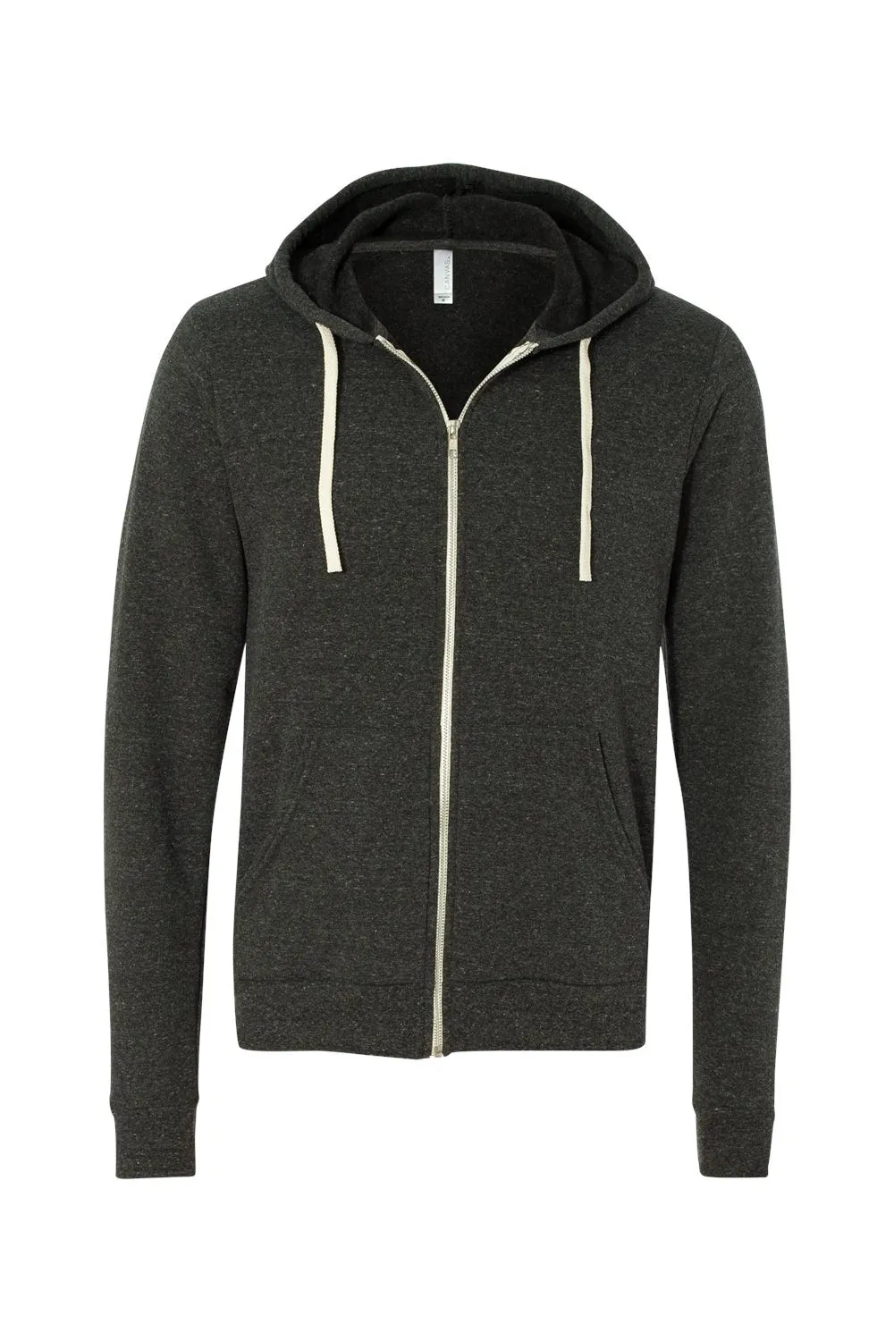 Bella   Canvas Mens Sponge Fleece Full Zip Hooded Sweatshirt Hoodie w/ Pockets - Charcoal Black