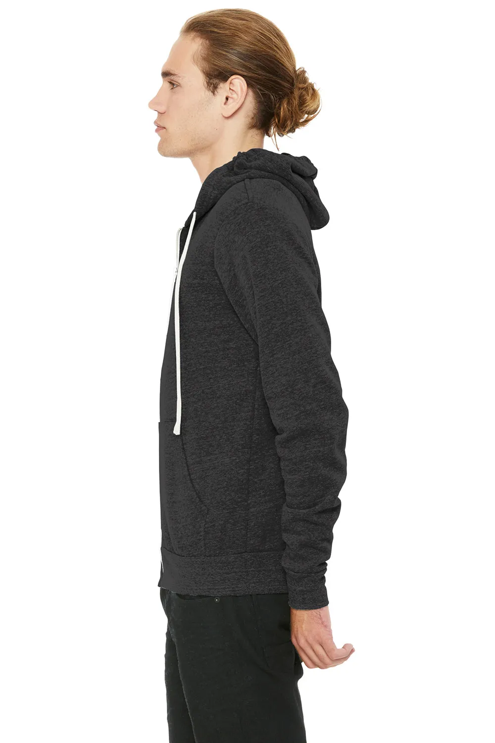 Bella   Canvas Mens Sponge Fleece Full Zip Hooded Sweatshirt Hoodie w/ Pockets - Charcoal Black