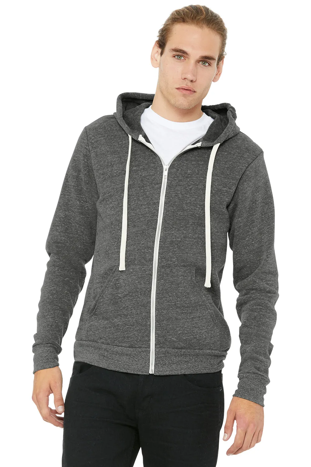 Bella   Canvas Mens Sponge Fleece Full Zip Hooded Sweatshirt Hoodie w/ Pockets - Grey