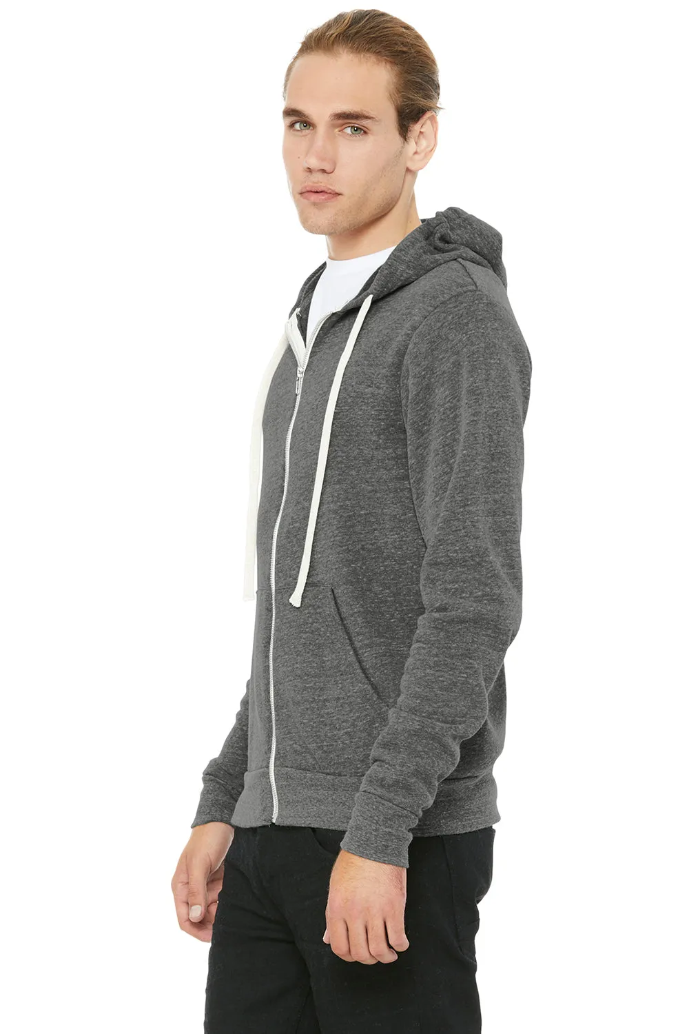 Bella   Canvas Mens Sponge Fleece Full Zip Hooded Sweatshirt Hoodie w/ Pockets - Grey