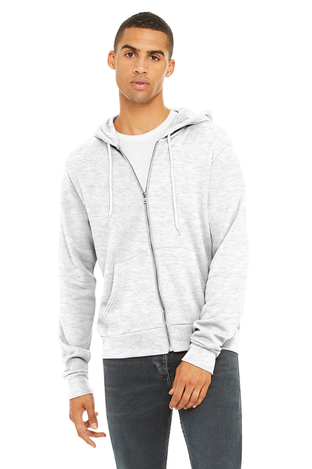 Bella   Canvas Mens Sponge Fleece Hooded Sweatshirt Hoodie w/ Pouch Pocket - Ash Grey