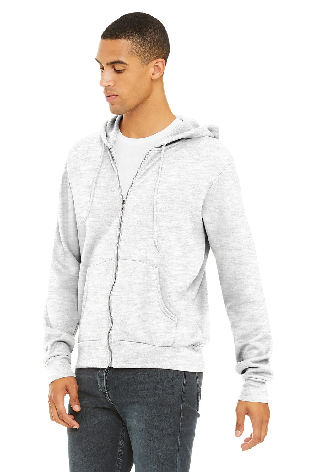 Bella   Canvas Mens Sponge Fleece Hooded Sweatshirt Hoodie w/ Pouch Pocket - Ash Grey