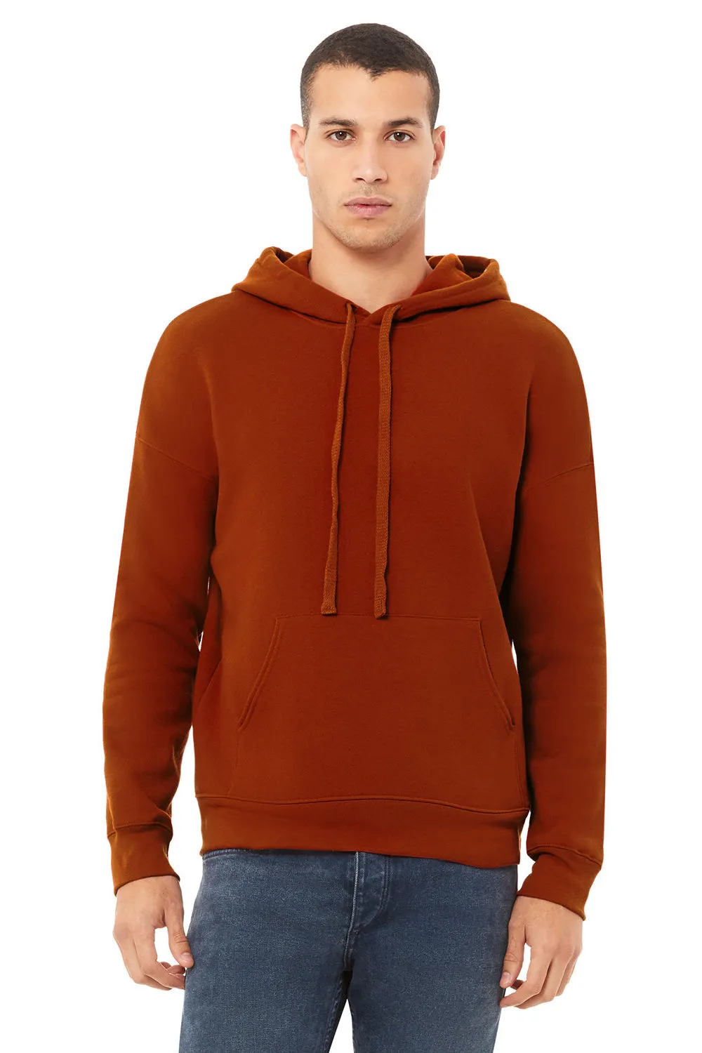 Bella   Canvas Mens Sponge Fleece Hooded Sweatshirt Hoodie w/ Pouch Pocket - Brick Red