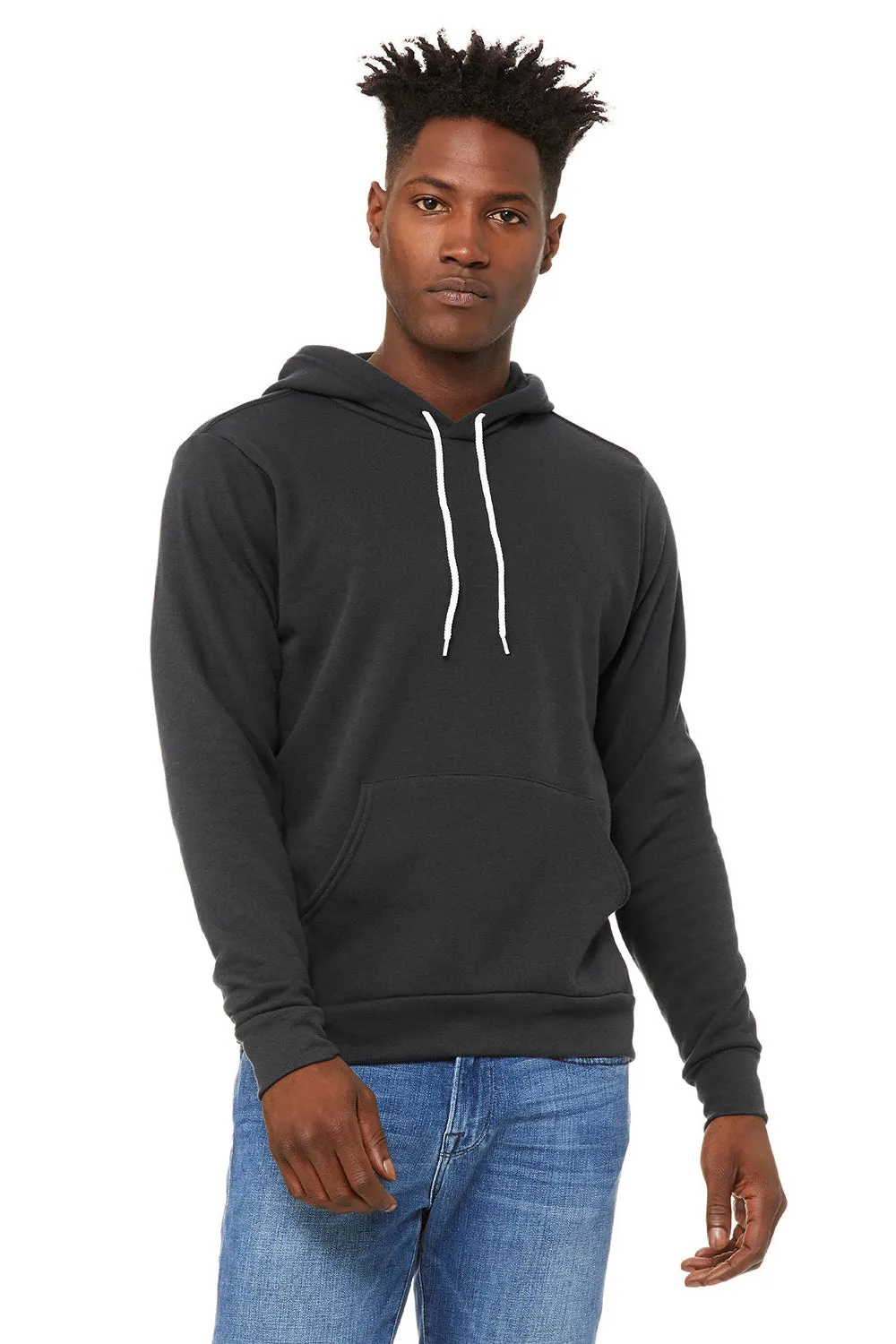 Bella   Canvas Mens Sponge Fleece Hooded Sweatshirt Hoodie w/ Pouch Pocket - DTG Dark Grey - Closeout