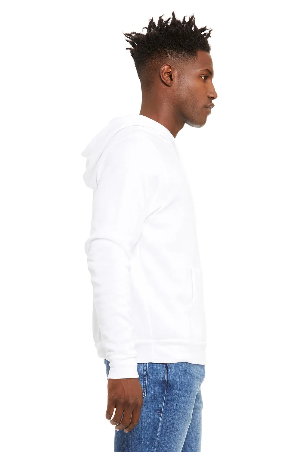 Bella   Canvas Mens Sponge Fleece Hooded Sweatshirt Hoodie w/ Pouch Pocket - DTG White