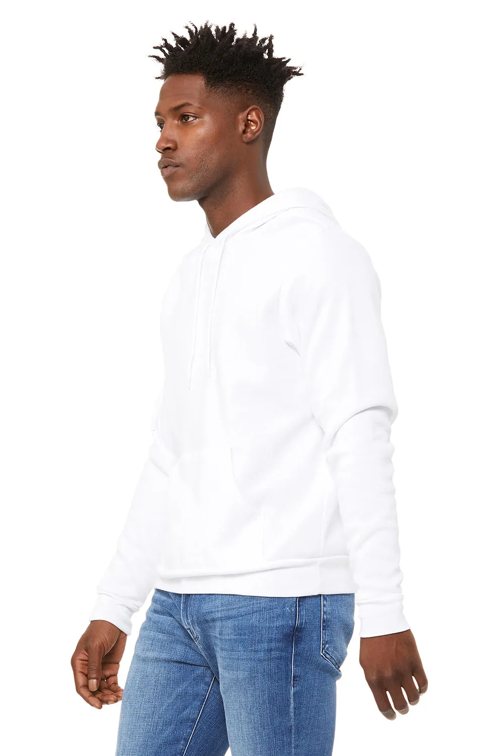 Bella   Canvas Mens Sponge Fleece Hooded Sweatshirt Hoodie w/ Pouch Pocket - DTG White