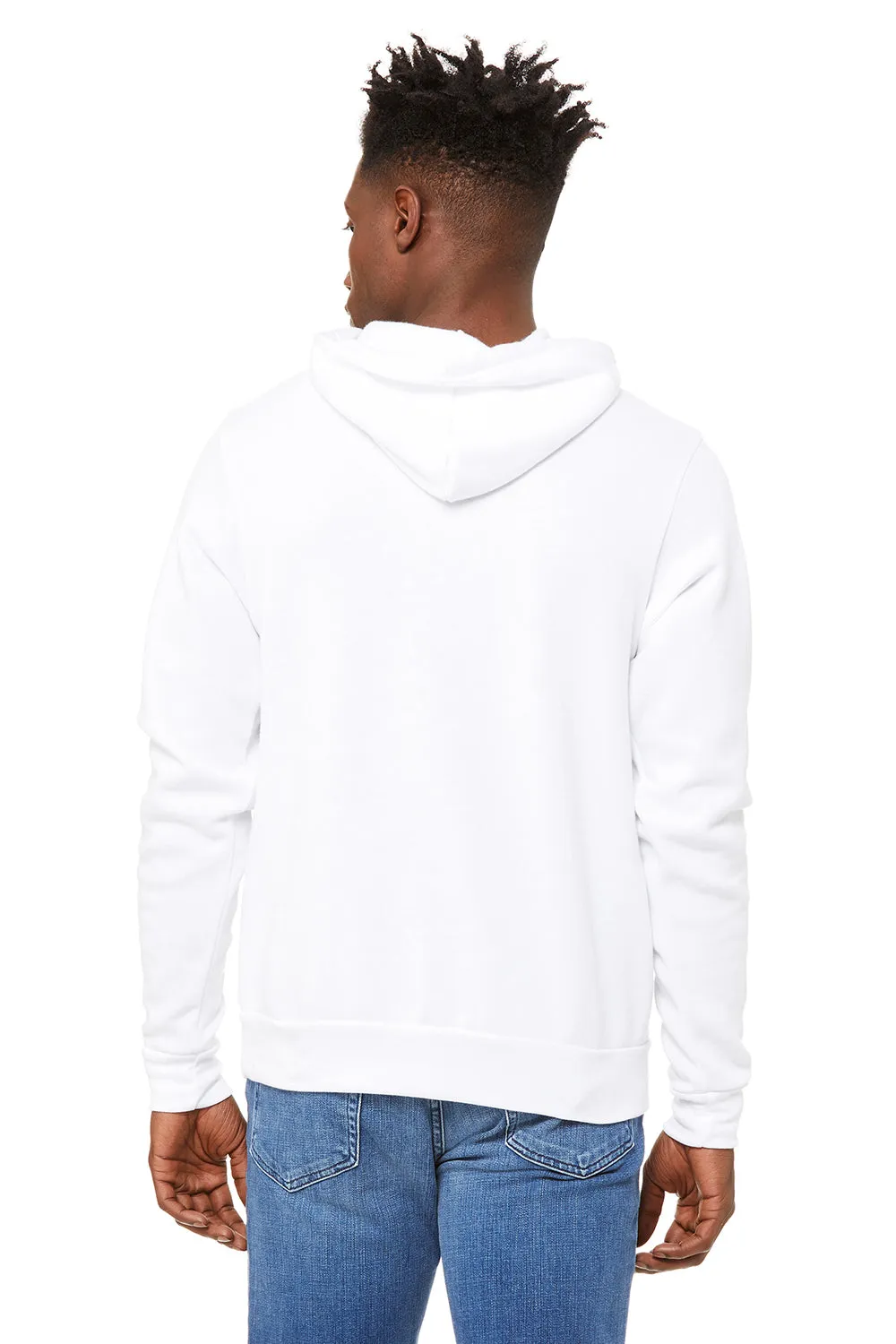 Bella   Canvas Mens Sponge Fleece Hooded Sweatshirt Hoodie w/ Pouch Pocket - DTG White